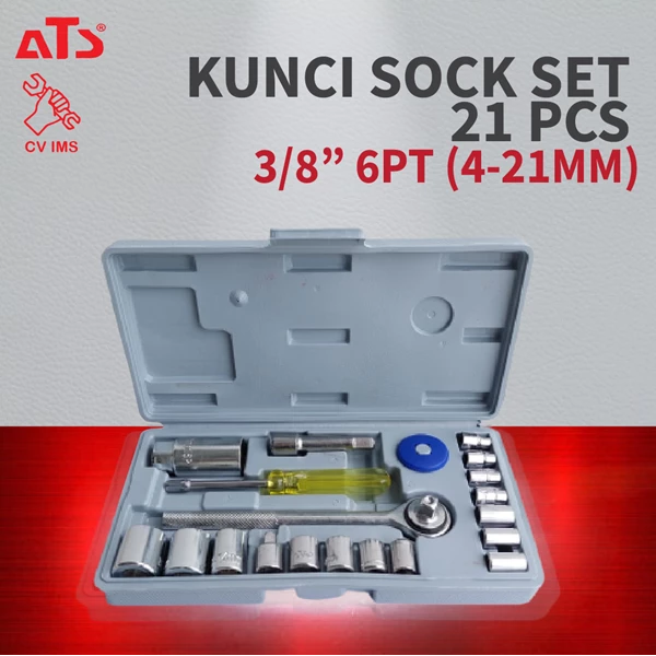 Kunci Sock Set 21 Pcs 3/8" 6PT (4-21MM) ATS