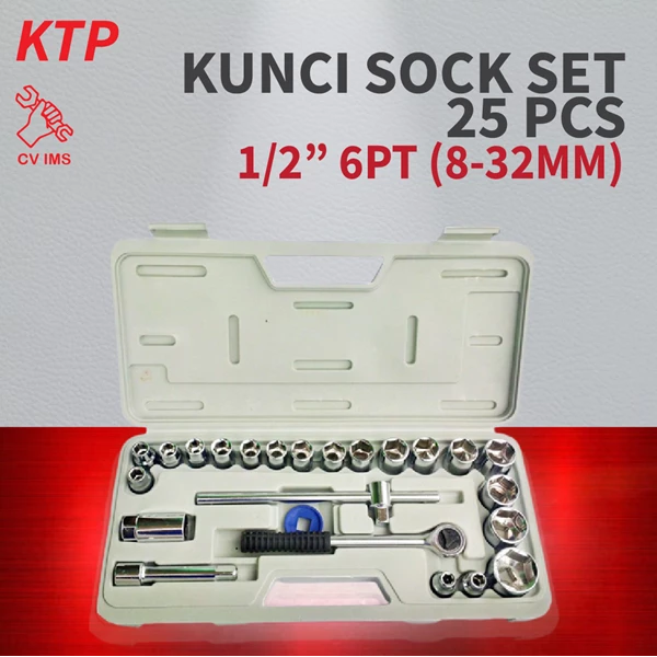 Kunci Sock / Mata Sock Set 25 Pcs 1/2" 6PT (8-32MM) KTP