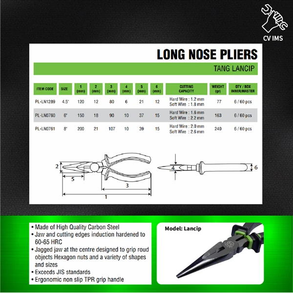 Tang Lancip / Long Nose Pliers 4.5 inch / 6 inch / 8 inch TEKIRO