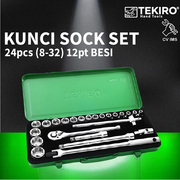 Kunci Sock Set 24pcs 1/2" 8-32mm 12PT BESI TEKIRO SC-SEO599