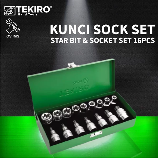 Kunci Star Bit And Sock Set 16pcs 1/2" TEKIRO SC-SB0637