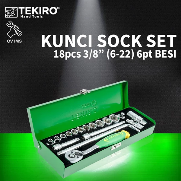 Kunci Sock Set 18pcs 3/8" 6-22mm 6PT BESI TEKIRO SC-SE0593