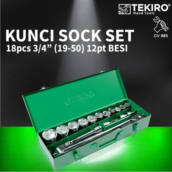 Kunci Sock Set 18pcs 3/4" 19-50mm 12PT BESI TEKIRO SC-SE0603