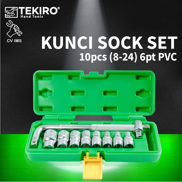 Kunci Sock Set 10pcs 1/2" 8-24mm 6PT PVC TEKIRO SC-SE0604