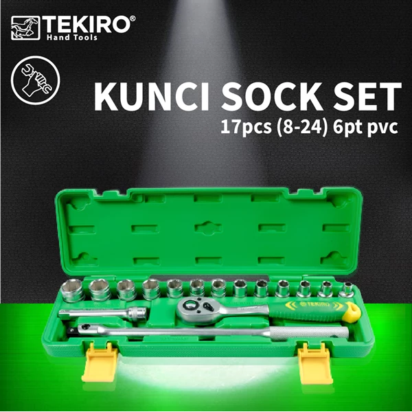 Key Sock Set 17pcs 1/2" 8-24mm 6PT PVC TEKIRO SC-SE0606