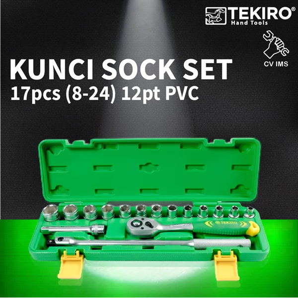 Kunci Sock Set 17pcs 1/2" 8-24mm 12PT PVC TEKIRO SC-SE0607
