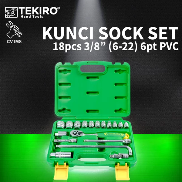 Kunci Sock Set 18pcs 3/8" 6-22mm 6PT PVC TEKIRO SC-SE0608
