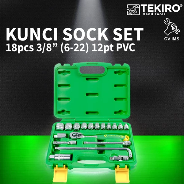 Key Sock Set 18pcs 3/8" 6-22mm 12PT PVC TEKIRO SC-SE0609
