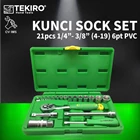 Key Sock Set 21pcs 1/4&quot-3/8" 4-19mm 6PT PVC TEKIRO SC-SE0610 1