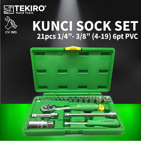 Kunci Sock Set 21pcs 1/4"-3/8" 4-19mm 6PT PVC TEKIRO SC-SE0610