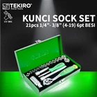 Kunci Sock Set 21pcs 1/4&quot- 3/8" 4-19mm 6PT BESI TEKIRO SC-SE0625 1