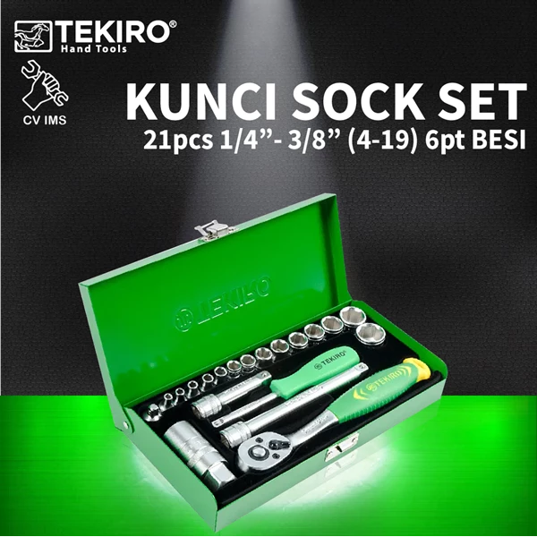 Kunci Sock Set 21pcs 1/4"- 3/8" 4-19mm 6PT BESI TEKIRO SC-SE0625