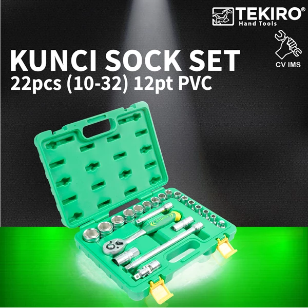 Kunci Sock Set 22pcs 1/2" 10-32mm 12PT PVC TEKIRO SC-SE0612