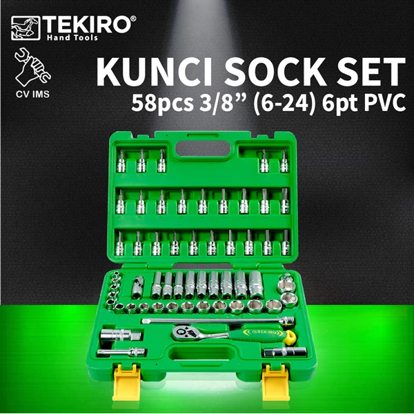 Kunci Sock Set 58pcs 3/8" 6-24mm 6PT PVC TEKIRO SC-SE0621