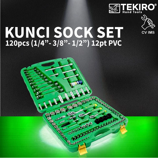Kunci Sock Set 120pcs 1/4"- 3/8"- 1/2" 12PT PVC TEKIRO SC-SE1384