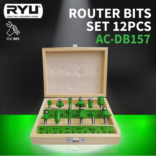 Router Bits Set 12pcs 1/4" RYU AC-DB157